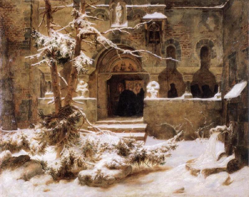 Carl Friedrich Lessing Monastery Courtyard in the Snow China oil painting art